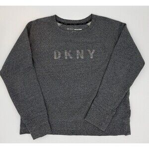 DKNY Sport Heather Gray Glitter Logo Crewneck Sweatshirt Womens Medium Y2K 90s